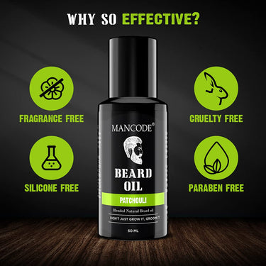 Mancode Beard Growth Oil for Men - 60ml More Beard Growth, With Patchouli Natural Oils including Vitamin E, Nourishment & Strengthening, No Harmful Chemicals